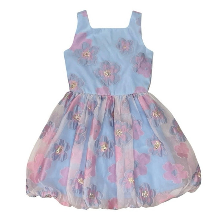 Rare Editions Girls Blue Purple Floral Organza Sleeveless Fit & Flare Dress 10