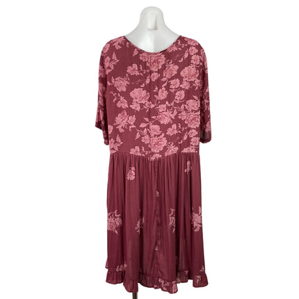 Free People Pink Red Short Sleeves Floral Button Down Tunic Mini Dress Size SP