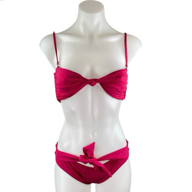 Frankies Bikinis Pink Twist Bow Tie Cheeky Two Piece Bikini Set Swimwear Size M