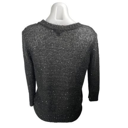 Aqua Black Long Sleeve Sequin Sparkly Knit Crew Neck Pullover Sweater Top Size M