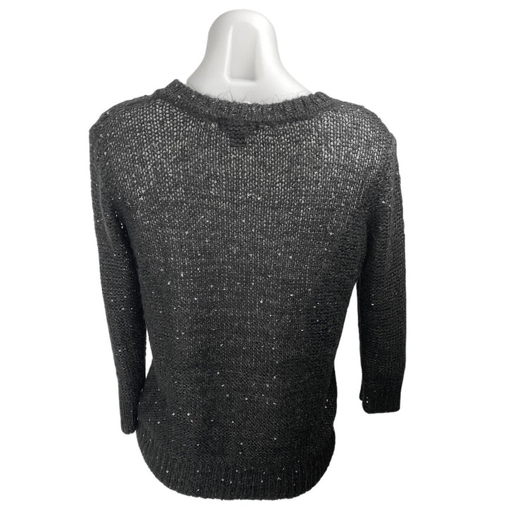 Aqua Black Long Sleeve Sequin Sparkly Knit Crew Neck Pullover Sweater Top Size M