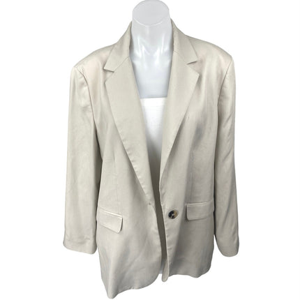 Zara Women's Cream Beige Long Sleeve One Button Blazer Coat Suit Jacket Size XL