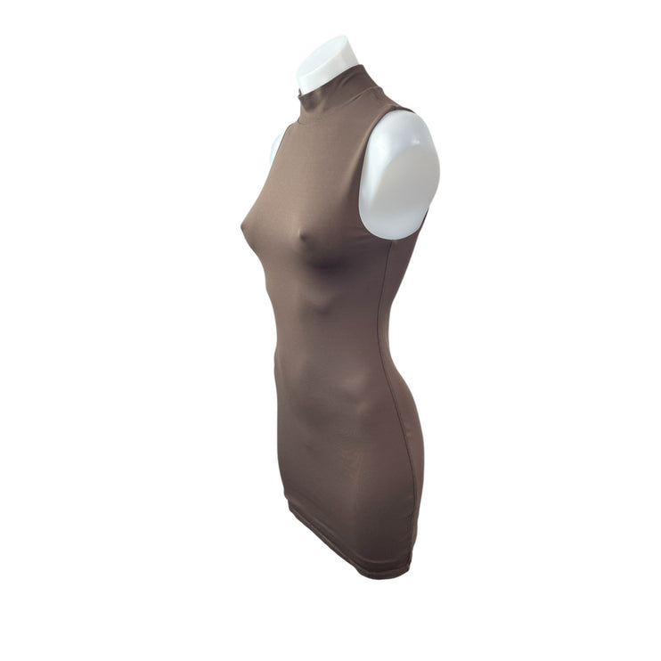 Aritzia Babaton Brown Sleeveless Mock Neck Sculpt Mini Bodycon Dress Size S