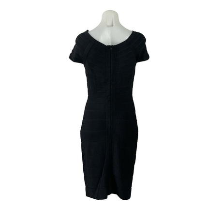 Ann Taylor Women's Black Short Sleeve Boat Neck Bandage Midi Sheath Dress MP