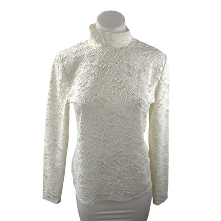 Hill House Women's White Floral Lace Mock Neck Long Sleeve Blouse Top Size S