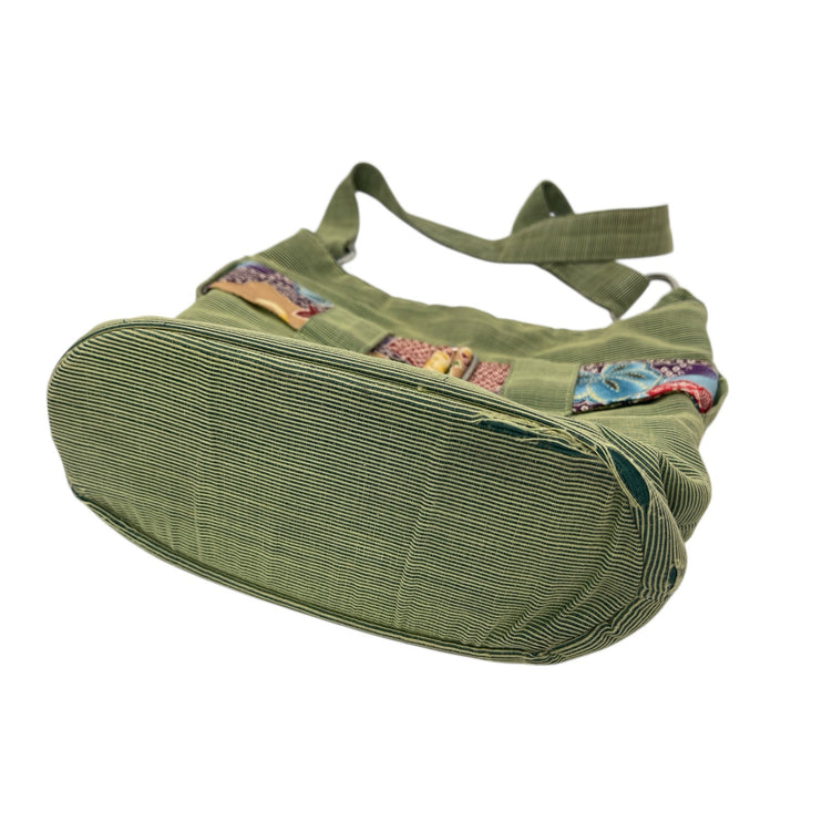 Janine Marie Green Rib Crossbody Y2k Boho Floral Belted Bucket Hobo Handbag OS