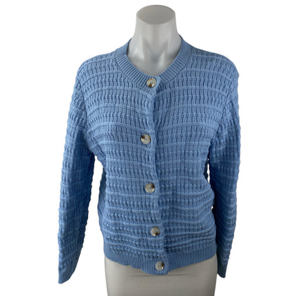Pretty Garden Blue Ribbed Knit Long Sleeve Button Up Cardigan Sweater Top Size S