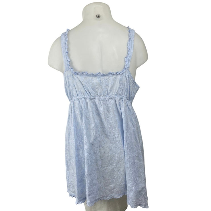 NEW Aerie Off Duty Blue Floral Embroidery Sleepwear Mini Tank Nightie Dress XL
