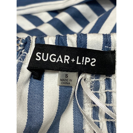 Sugar Lips Blue White Striped Strapless Bandeau Twist Wide Leg Jumpsuit Size S