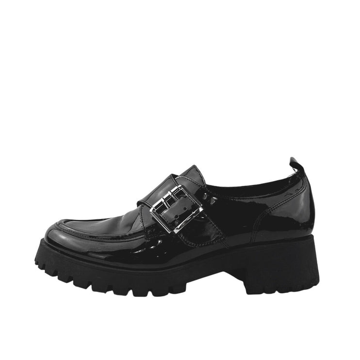 Marc Fisher Hazelton Womens Black Patent Leather BucklePlatform Loafers Shoes 8