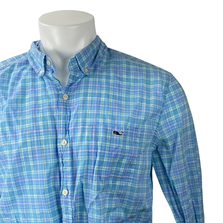 Vineyard Vines Men's Blue Plaid Flannel Long Sleeve Slim Fit Tucker Shirt Top L