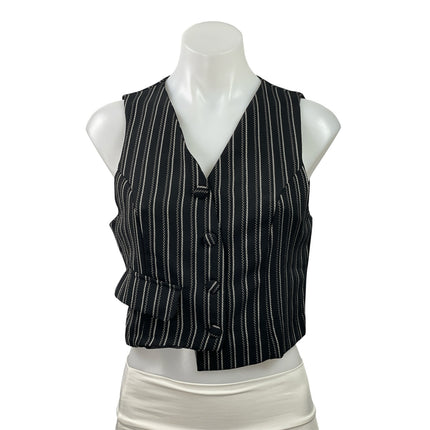 Reclaimer Vintage Womens Black Gray Sleeveless Pinstriped V-neck Crop Vest Top 6