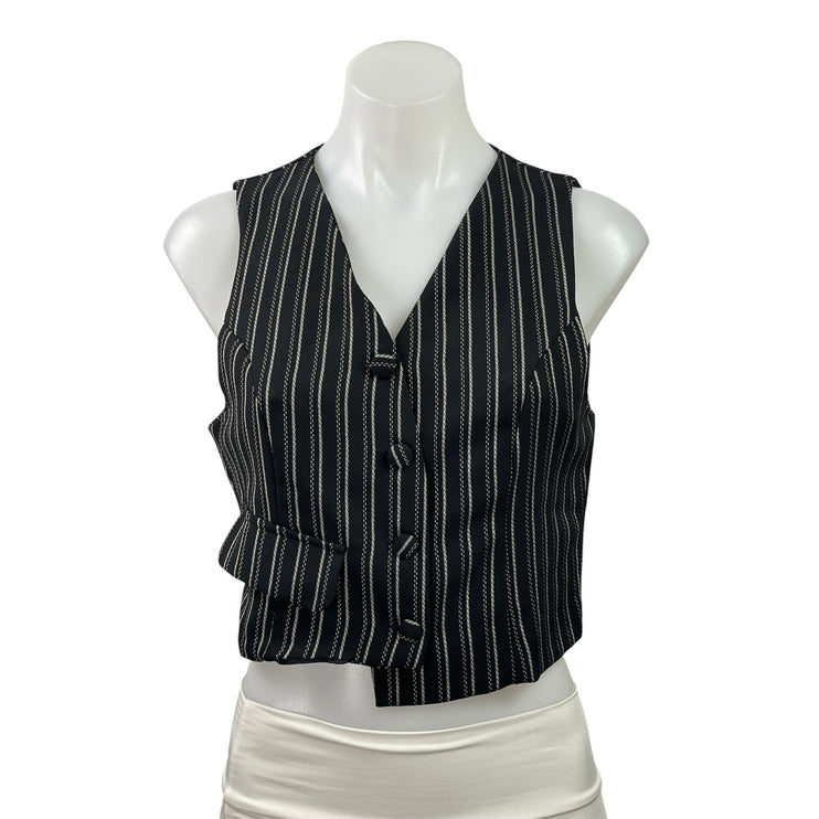 Reclaimer Vintage Womens Black Gray Sleeveless Pinstriped V-neck Crop Vest Top 6
