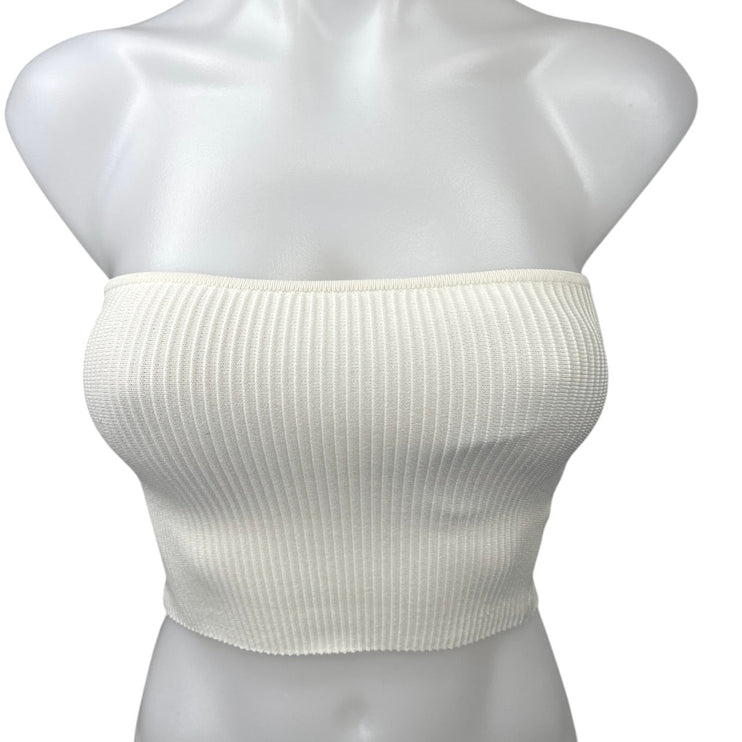 Aritzia Babaton White Strapless Ribbed Stretch Knit Crop Tube Tank Top Size XS