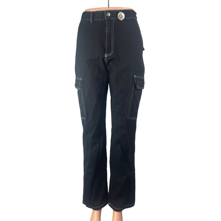 Forever 21 Women's Black High Rise Utility Straight Leg Cargo Denim Jeans Size S