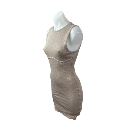 Kookai Beige Ribbed Knit Bustier Sleeveless Tank Crew Mini Bodycon Dress Size 1