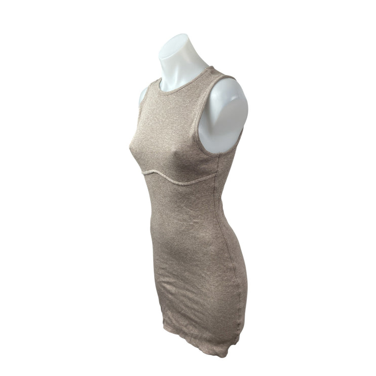 Kookai Beige Ribbed Knit Bustier Sleeveless Tank Crew Mini Bodycon Dress Size 1