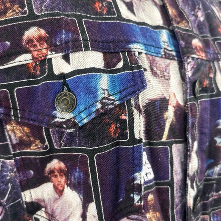 Cakeworthy Star Wars Men Purple Long Sleeve Button Up Denim Jean Jacket Size XXL