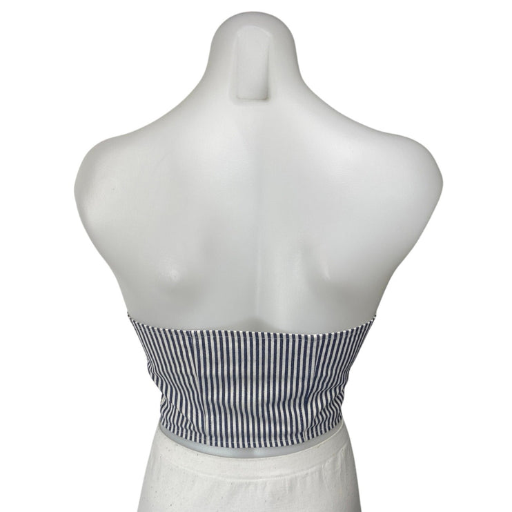 Lioness East Gate Blue Pinstripe Strapless Lace Up Corset Bustier Top Size XS