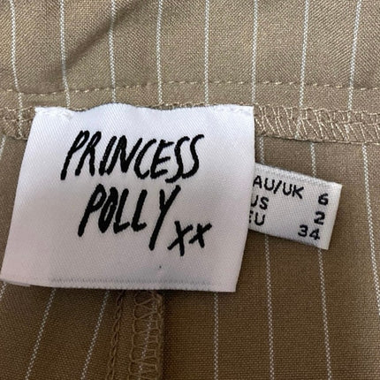 Princess Polly Women's Brown Tan Striped Pleated Straight Trousers Dress Pants 2