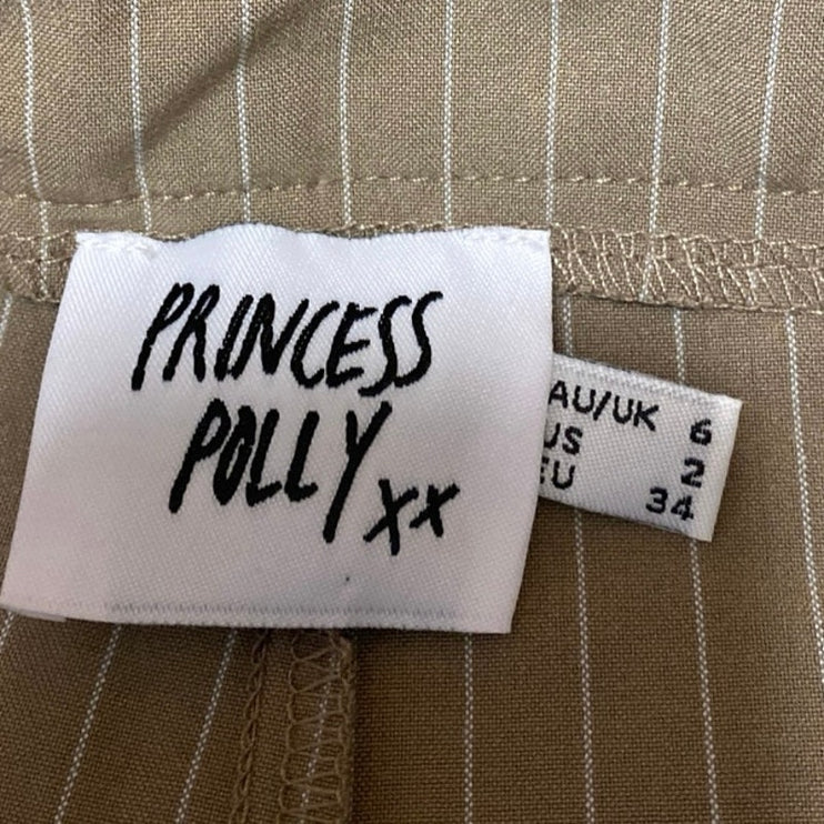 Princess Polly Women's Brown Tan Striped Pleated Straight Trousers Dress Pants 2