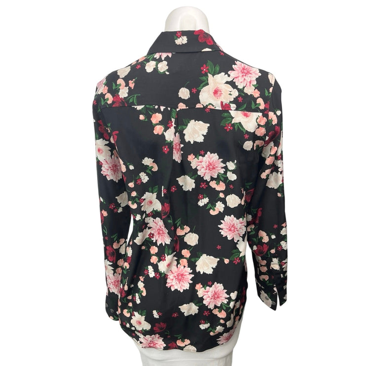 Equipment Black Pink 100% Silk Floral Long Sleeve Button Down Shirt Top Size S