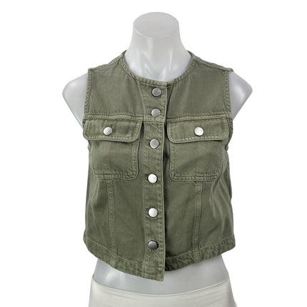NEW Madewell Olive Green Airy Cropped Sleeveless Button Down Jean Vest Top XS