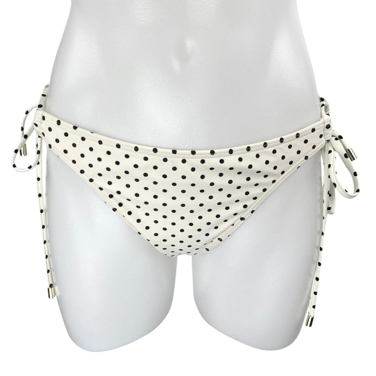 Peony White Black Polka Dots Side Tie Bikini Bottom Swimsuit Swimwear Size 10