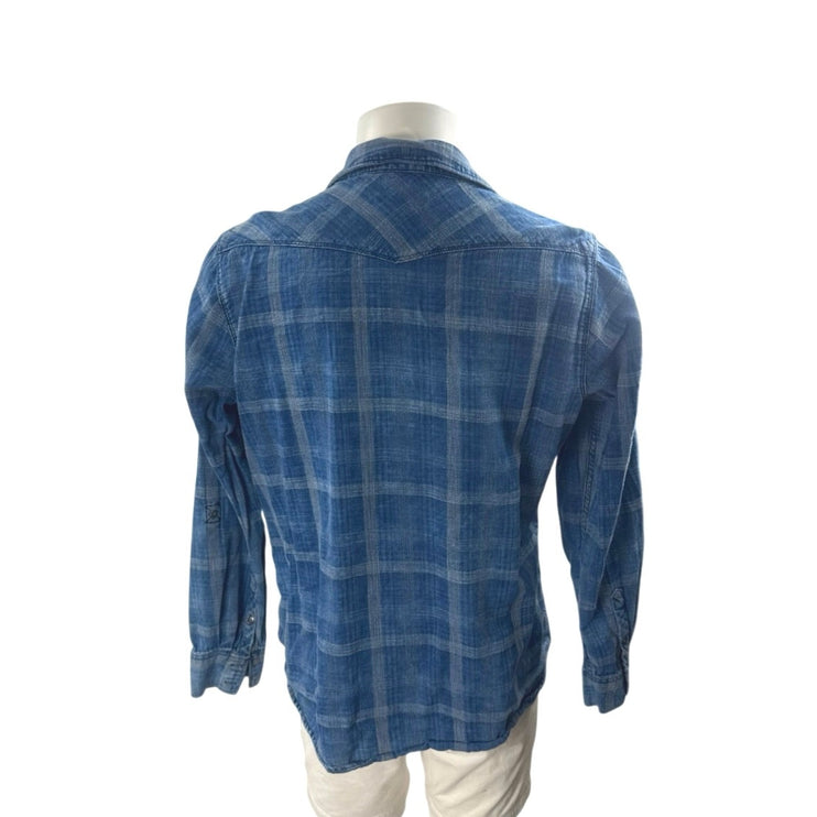 Orvis Men's Washed  Blue Plaid Check Collared Long Sleeve Button Up Shirt Top XL