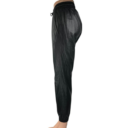 Zara Women Black Faux Vegan Leather High Rise Drawstring Jogger Trouser Pants XS