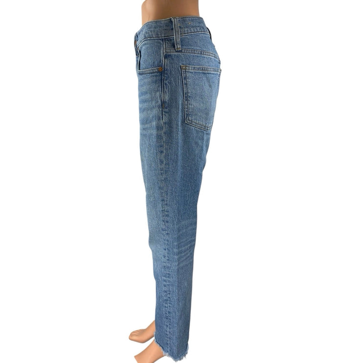 Madewell Perfect Vintage Blue High Waist Frayed Crop Straight Leg Denim Jeans 27