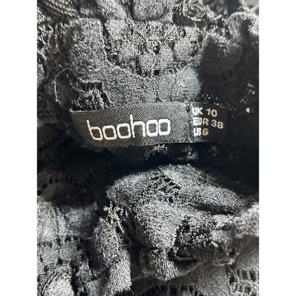 Boohoo Black Lace Geometric Floral Mock Neck Sleeveless Mini Shift Dress Size 6