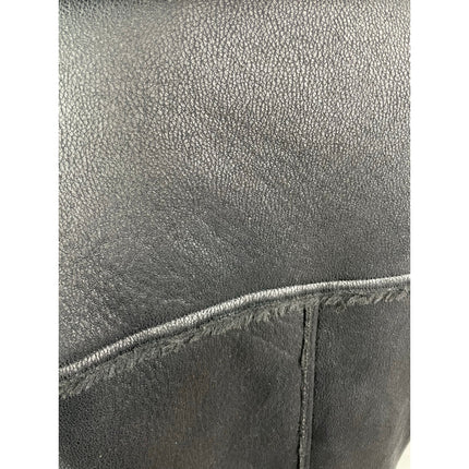 Ly Varey Lin Women's Black Faux Leather Fleece Moto Biker Aviator Jacket Size S