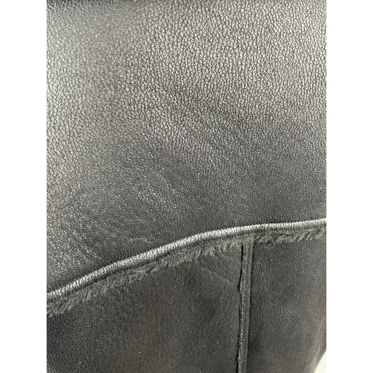 Ly Varey Lin Women's Black Faux Leather Fleece Moto Biker Aviator Jacket Size S