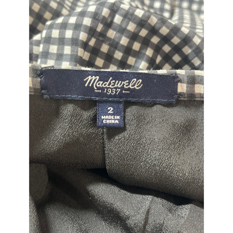 Madewell Black White Gingham Checkered High Waist A Line Pleated Mini Skirt Sz 2