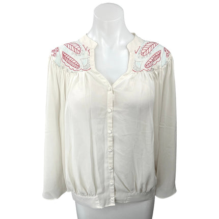 Butterfly by Matthew Williamson White Embroidered Button Up Shirt Top Size 16