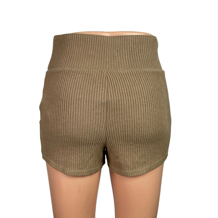NEW Abercrombie & Fitch Tan Ribbed Knit High Rise Yoga Mini Biker Shorts Size S