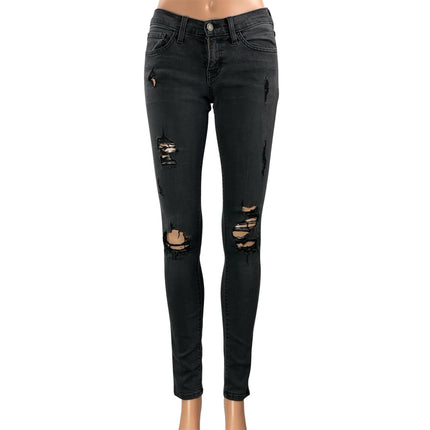 Flying Monkey Women's Black Low Rise Distressed Skinny Denim Jeans Size 26