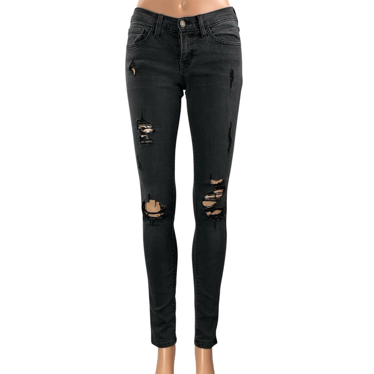 Flying Monkey Women's Black Low Rise Distressed Skinny Denim Jeans Size 26
