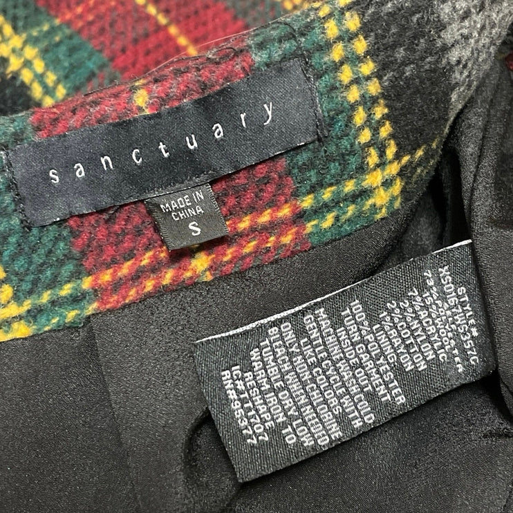 Sanctuary Multicolor Tweed Tartan Plaid High Waist Fringe Mini Skirt Size S