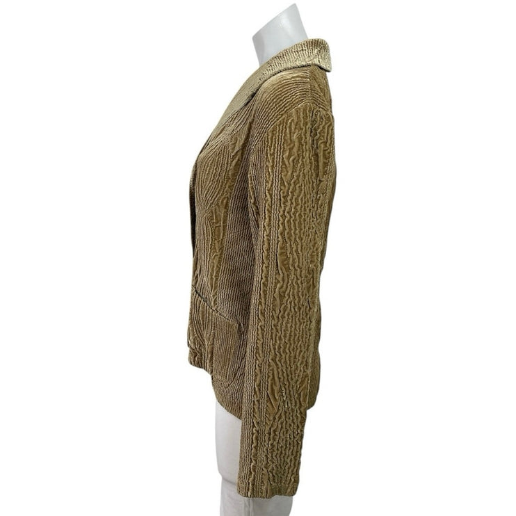 Harve Benard Women's Tan Velvet Velour Button Front Blazer Coat Jacket Size 8