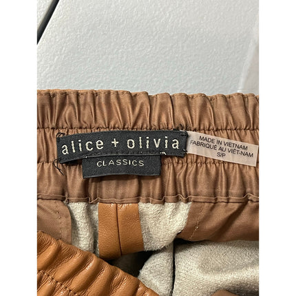 Alice + Olivia Pete Camel Tan High Rise Faux Leather Vegan Tapered Jogger Pant S