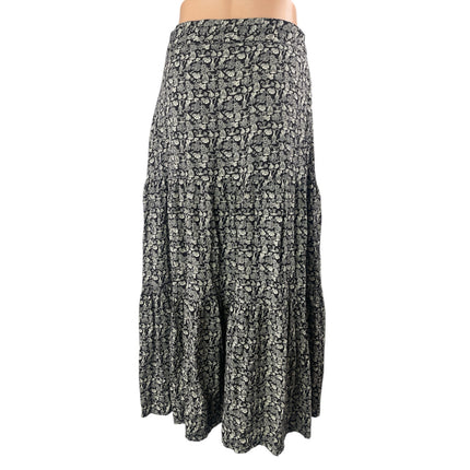 FRNCH Womens Black White Doodle High Waist Tiered Maxi Boho A-Line Flare Skirt S