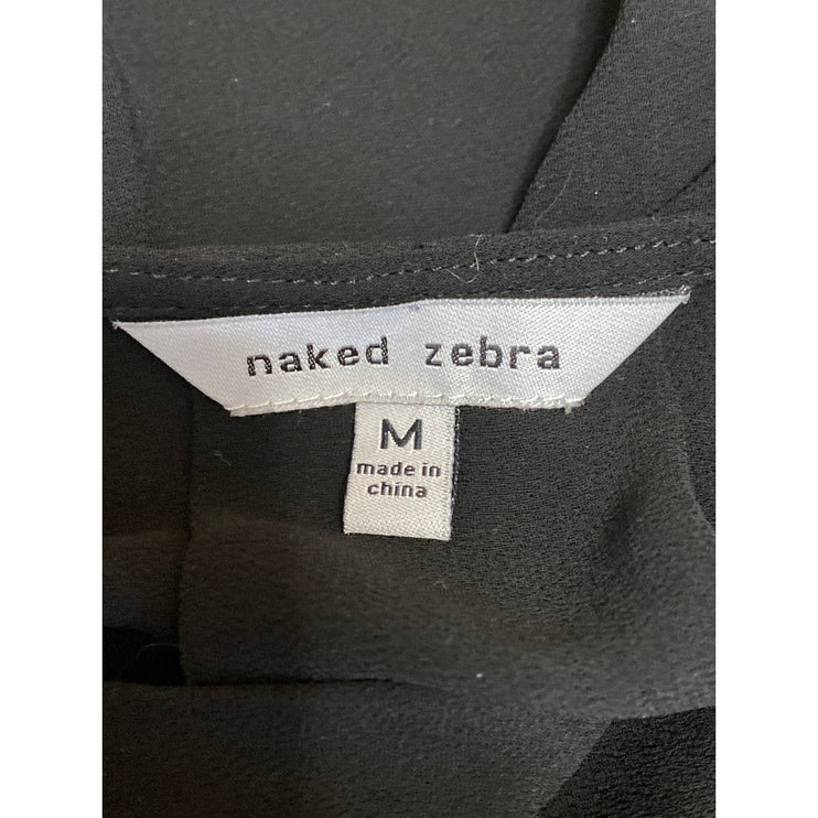 Naked Zebra Women's Black Long Sleeve V Neck Sheer Back Shirt Blouse Top Size M