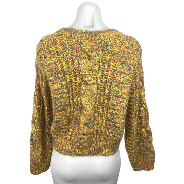 Pull&Bear Yellow Multicolor Crew Neck Long Sleeve Pullover Sweater Top Size M