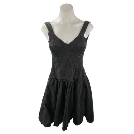 Warehouse Black Floral Embroidery Sleeveless Open Back Denim Fit & Flare Dress M