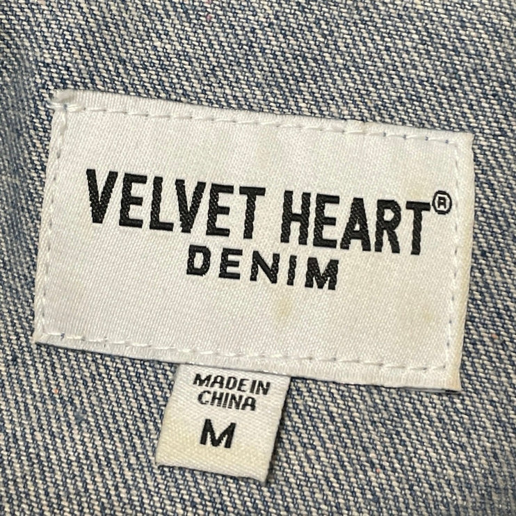 Velvet Heart Women Blue Long Sleeve Button Down Trucker Denim Jean Jacket Size M