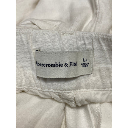 Abercrombie & Fitch Women's White Linen High Waisted Wide Leg Trousers Pants L