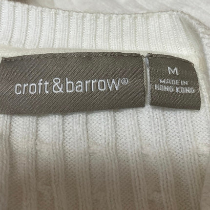 Croft & Barrow Womens White Cable Knit Split Neck 3/4 Sleeve Sweater Top Size M