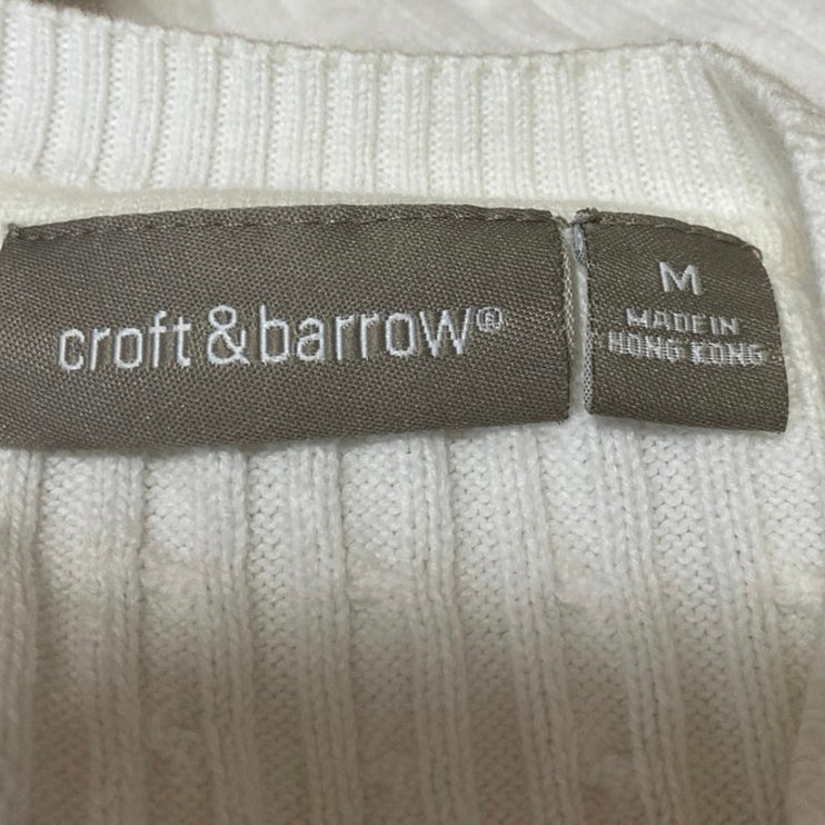 Croft & Barrow Womens White Cable Knit Split Neck 3/4 Sleeve Sweater Top Size M